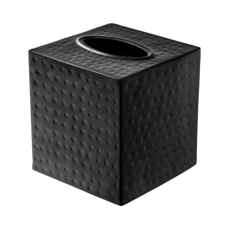 Monarch Abode Tissue Box Cover Square â€“ Hand Hammered Black Metal Tissue Holder Box for Bathroom Accessory, Aesthetic Decorative Facial Napkin Cube for Modern Home Decor - Image 1